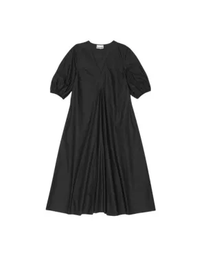 Ganni Cotton Poplin V-Neck Long A-Line Dress