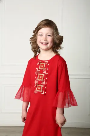 Girl's Embroidered Dress "Red Princess"