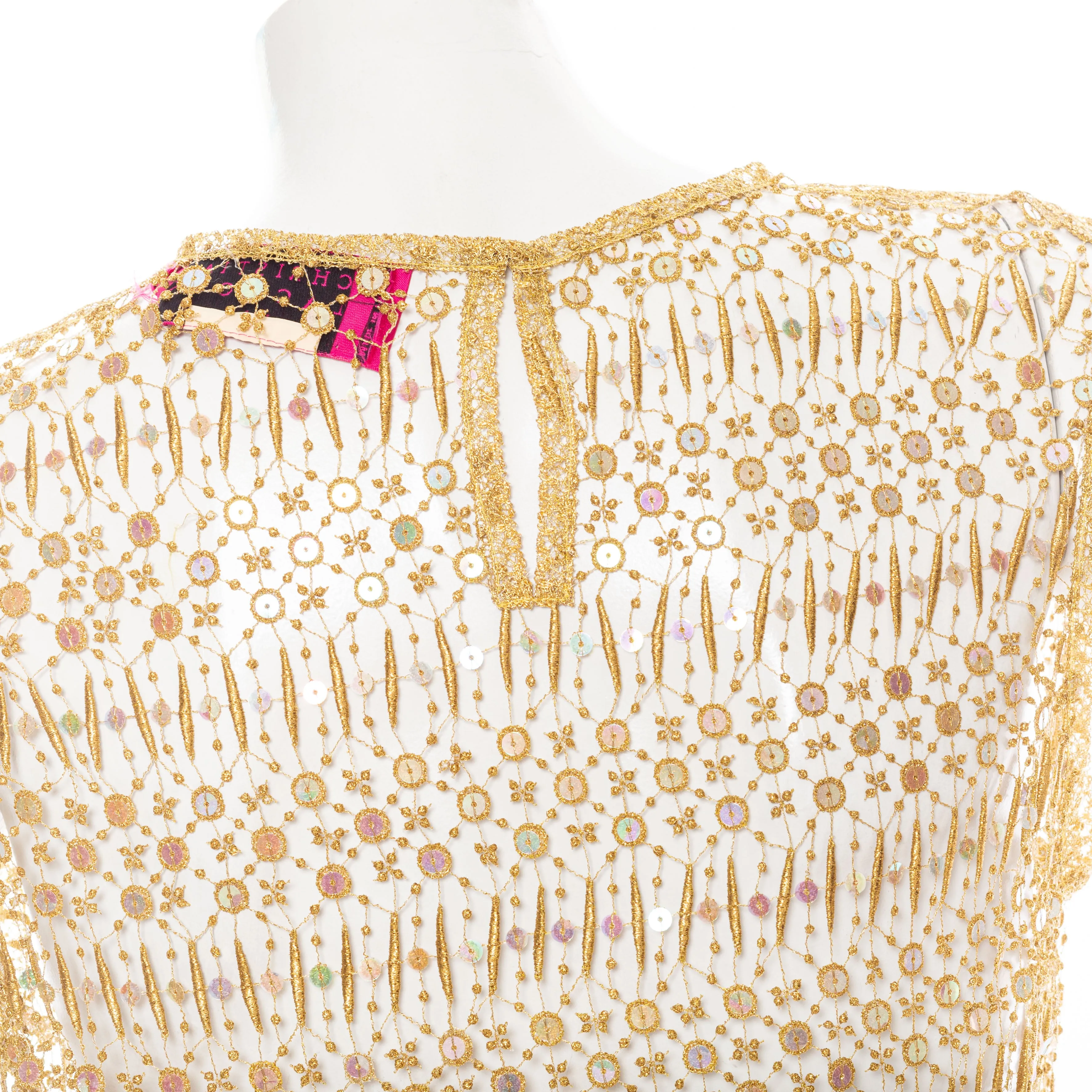 Gold Sequin Embellished Lace Sleeveless Top