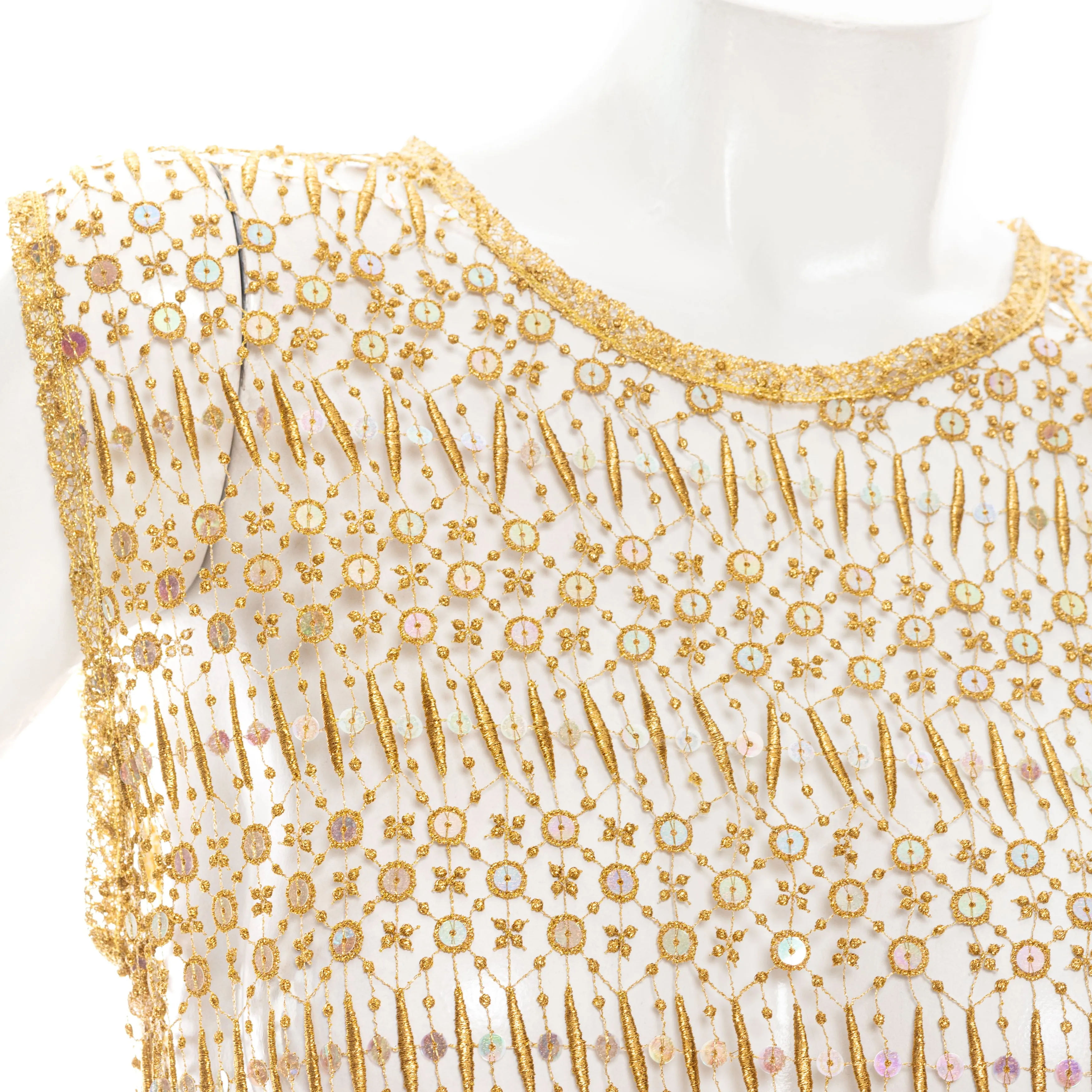 Gold Sequin Embellished Lace Sleeveless Top