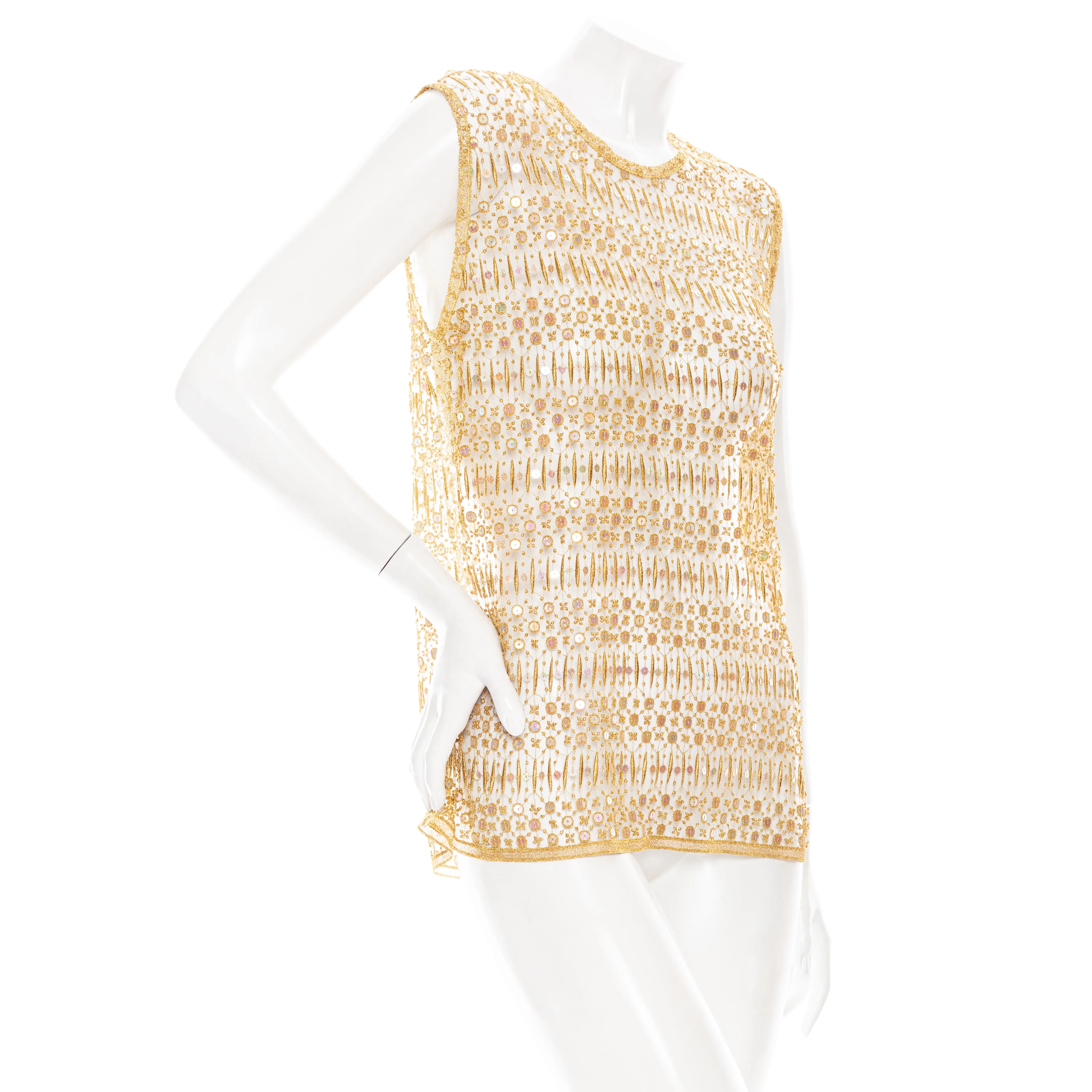 Gold Sequin Embellished Lace Sleeveless Top