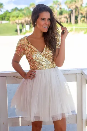 Gold Sequin Top Short Dress