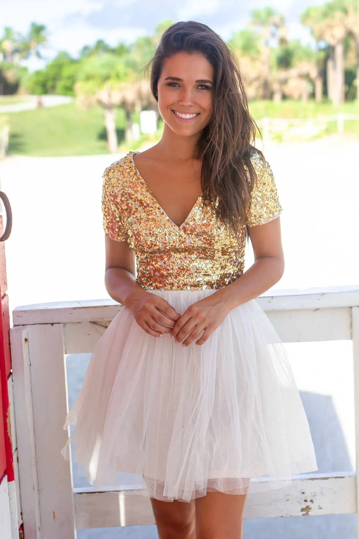 Gold Sequin Top Short Dress