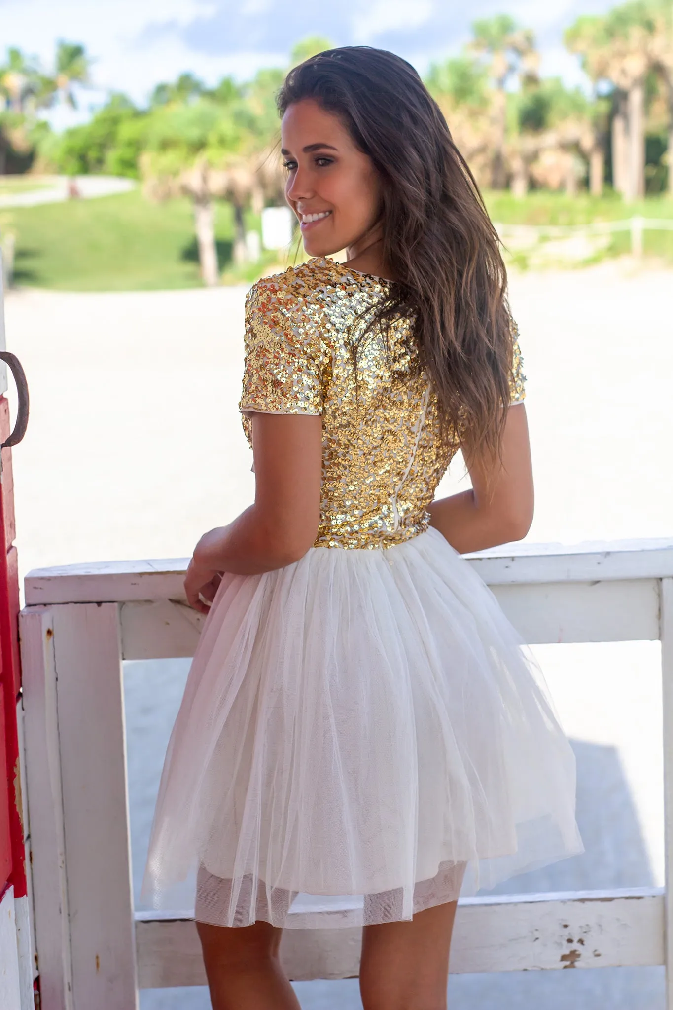 Gold Sequin Top Short Dress