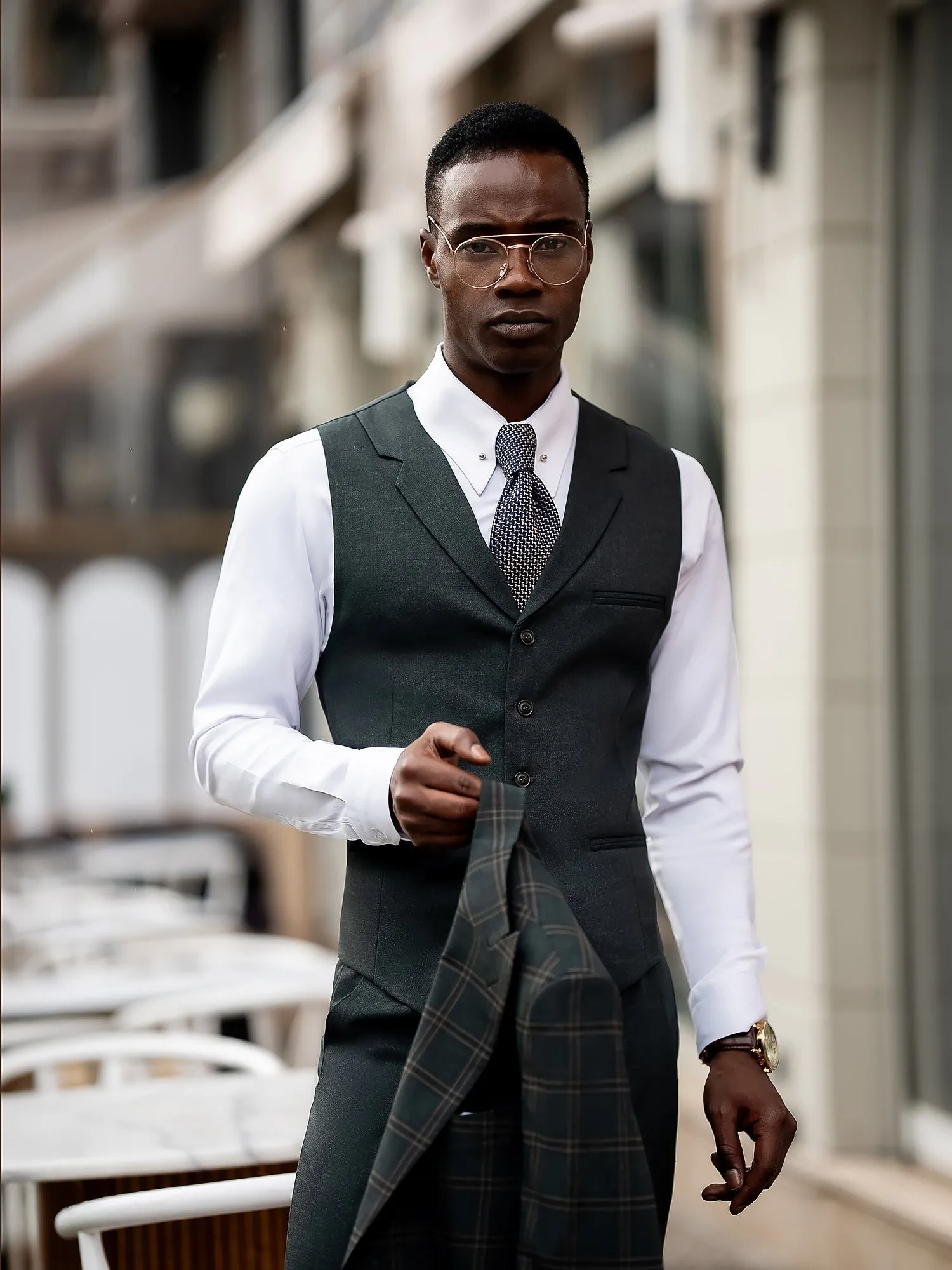 Green Plaid Slim-Fit Suit 3-Piece