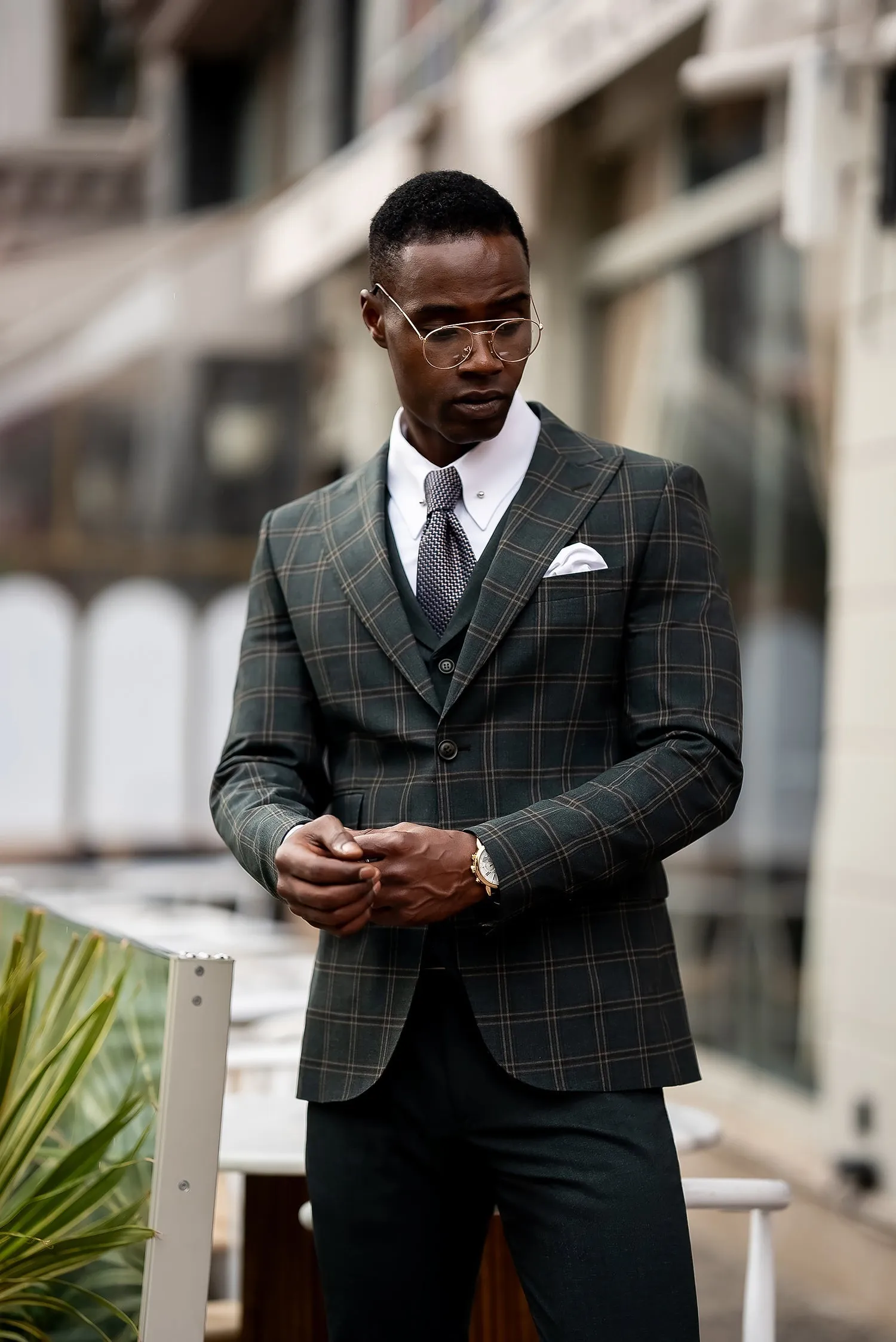 Green Plaid Slim-Fit Suit 3-Piece