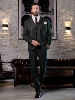 Green Plaid Slim-Fit Suit 3-Piece