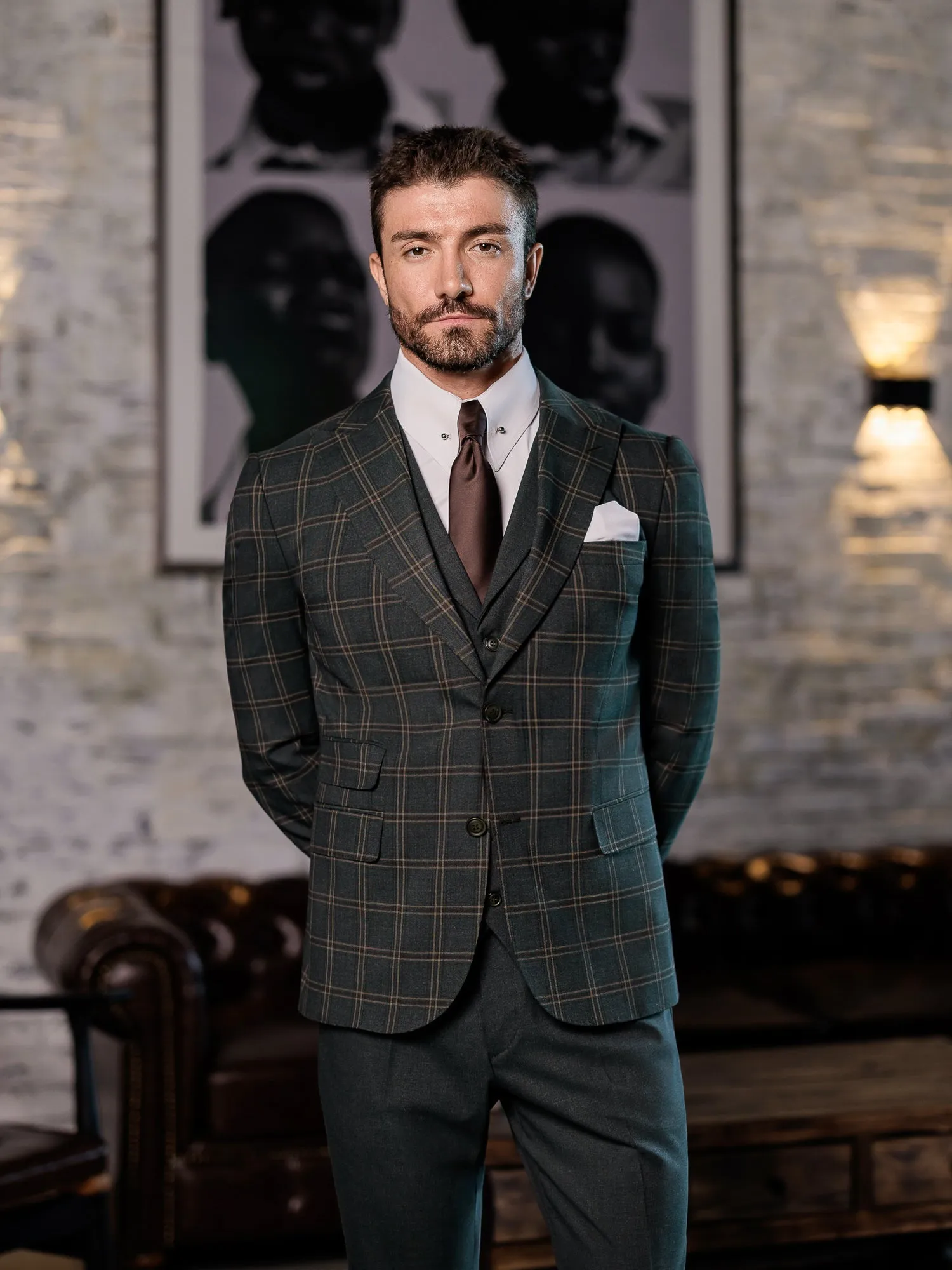 Green Plaid Slim-Fit Suit 3-Piece