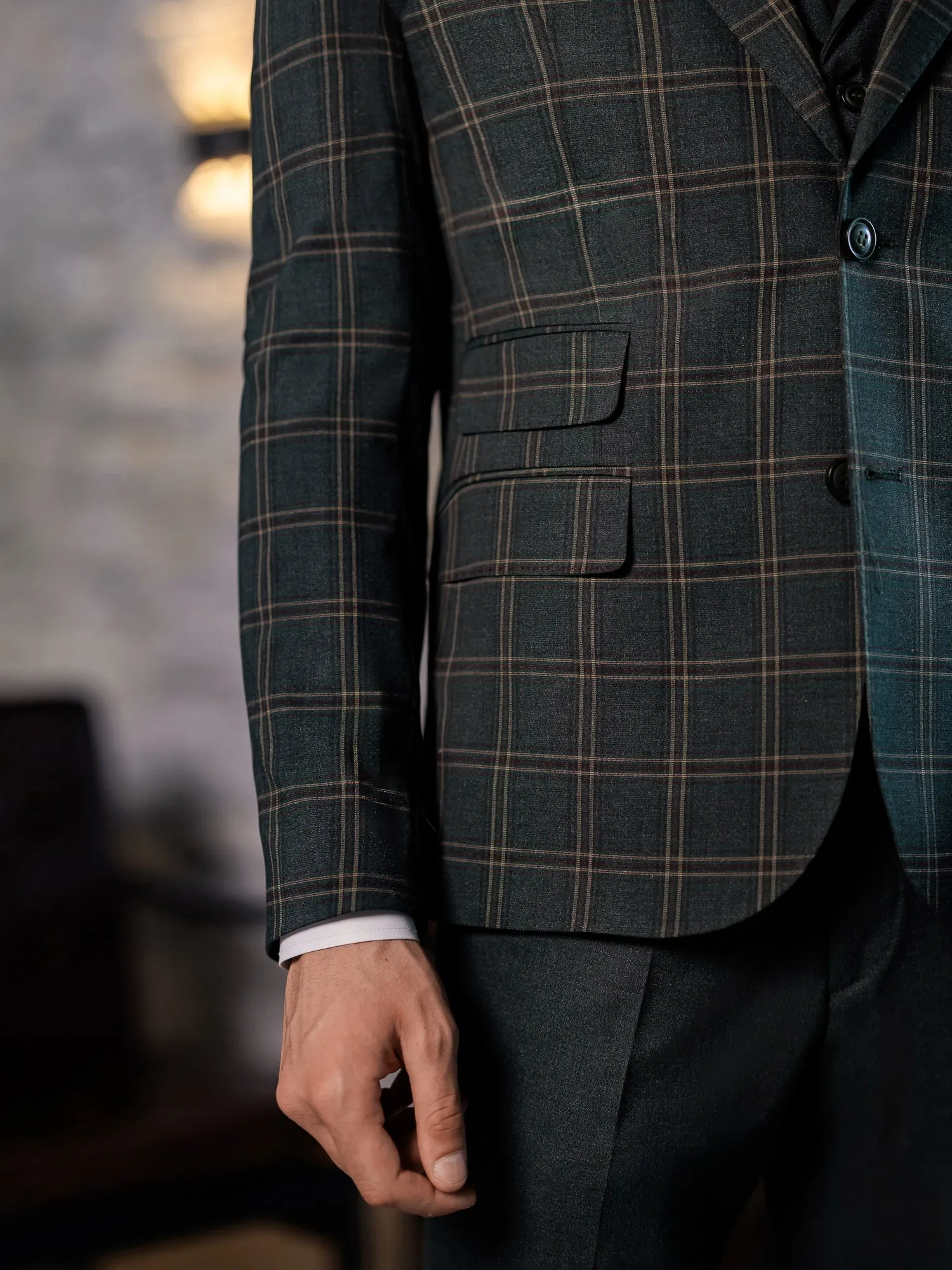 Green Plaid Slim-Fit Suit 3-Piece