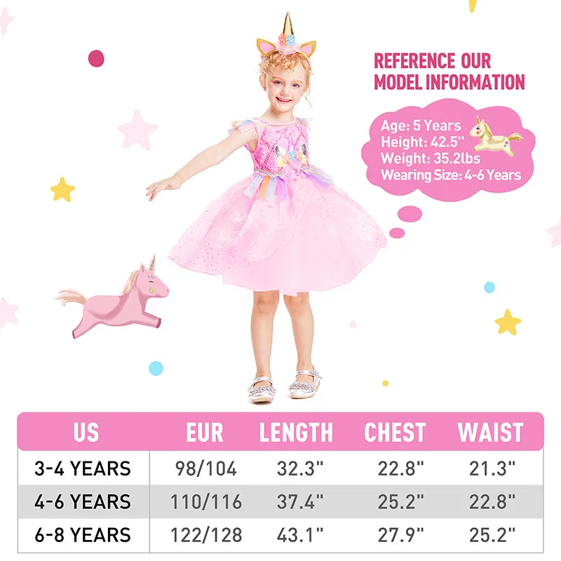 IKALI Girls Unicorn Dress With Headband Pink