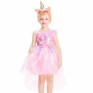 IKALI Girls Unicorn Dress With Headband Pink