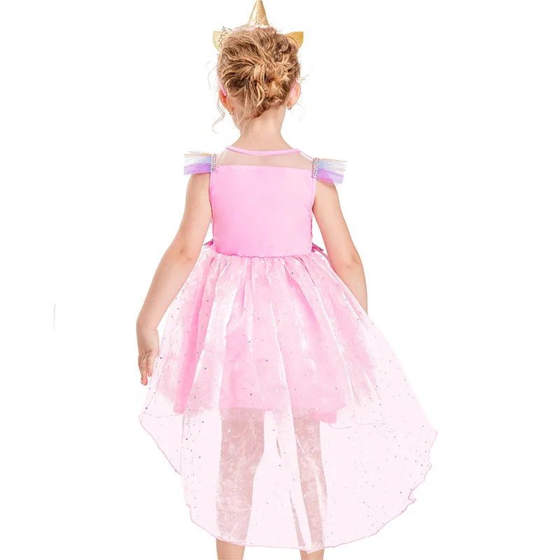 IKALI Girls Unicorn Dress With Headband Pink