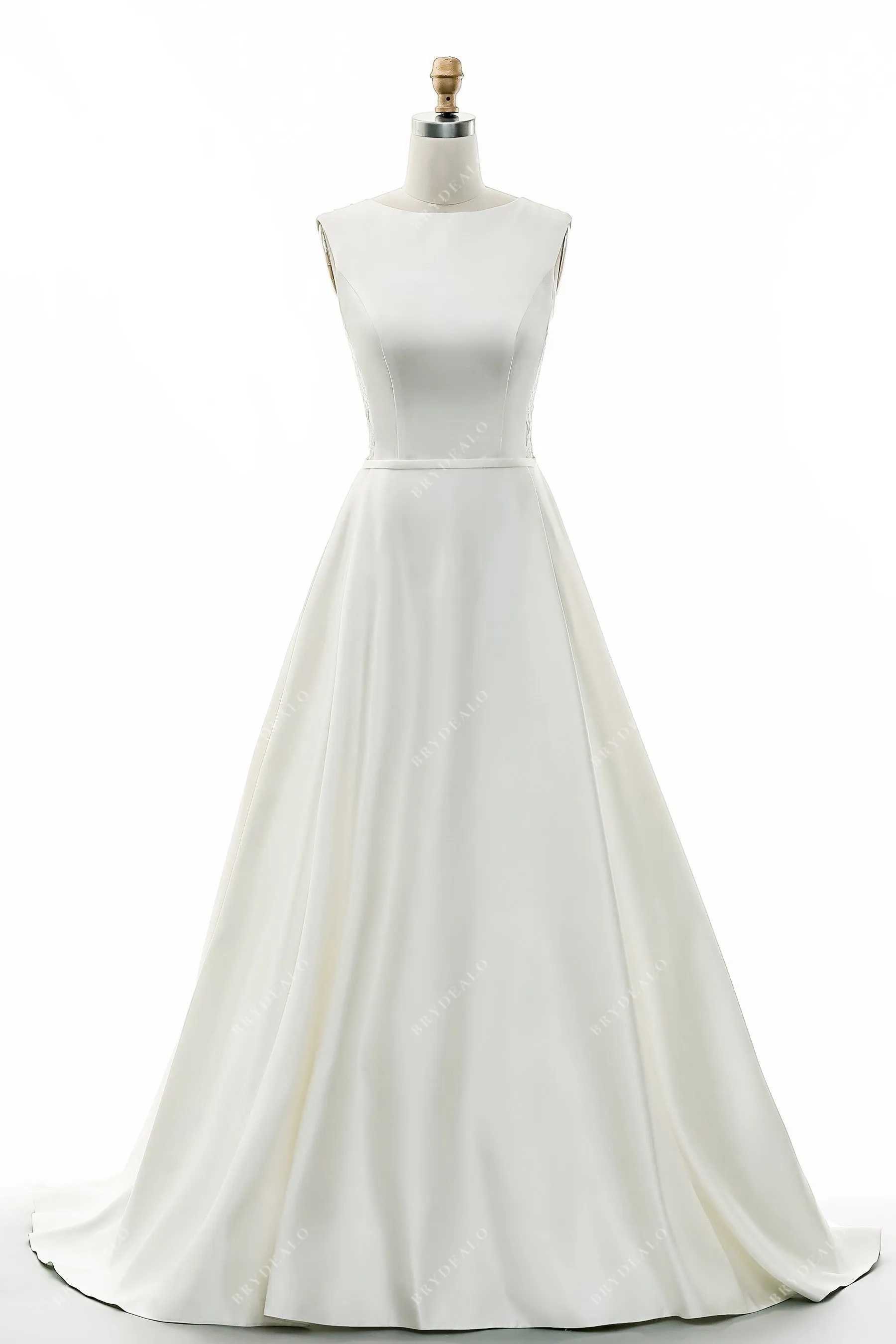 Ivory Classic Illusion Lace Back Satin A-line Wedding Dress