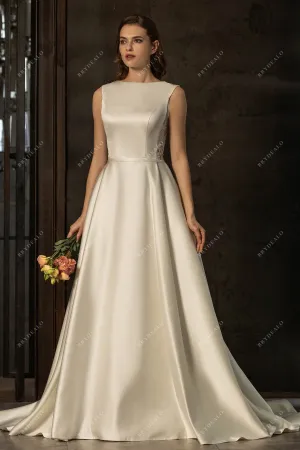 Ivory Classic Illusion Lace Back Satin A-line Wedding Dress