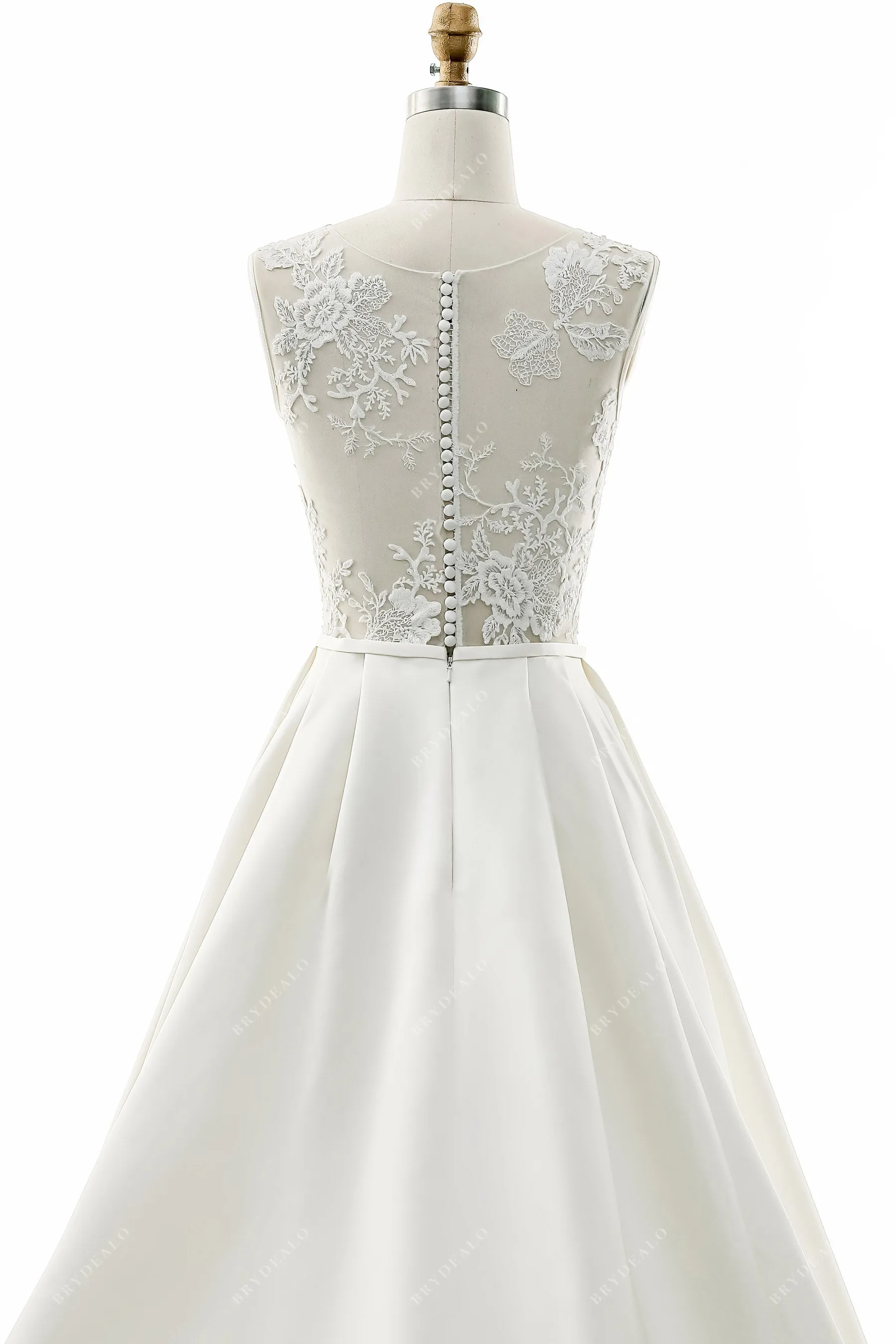 Ivory Classic Illusion Lace Back Satin A-line Wedding Dress