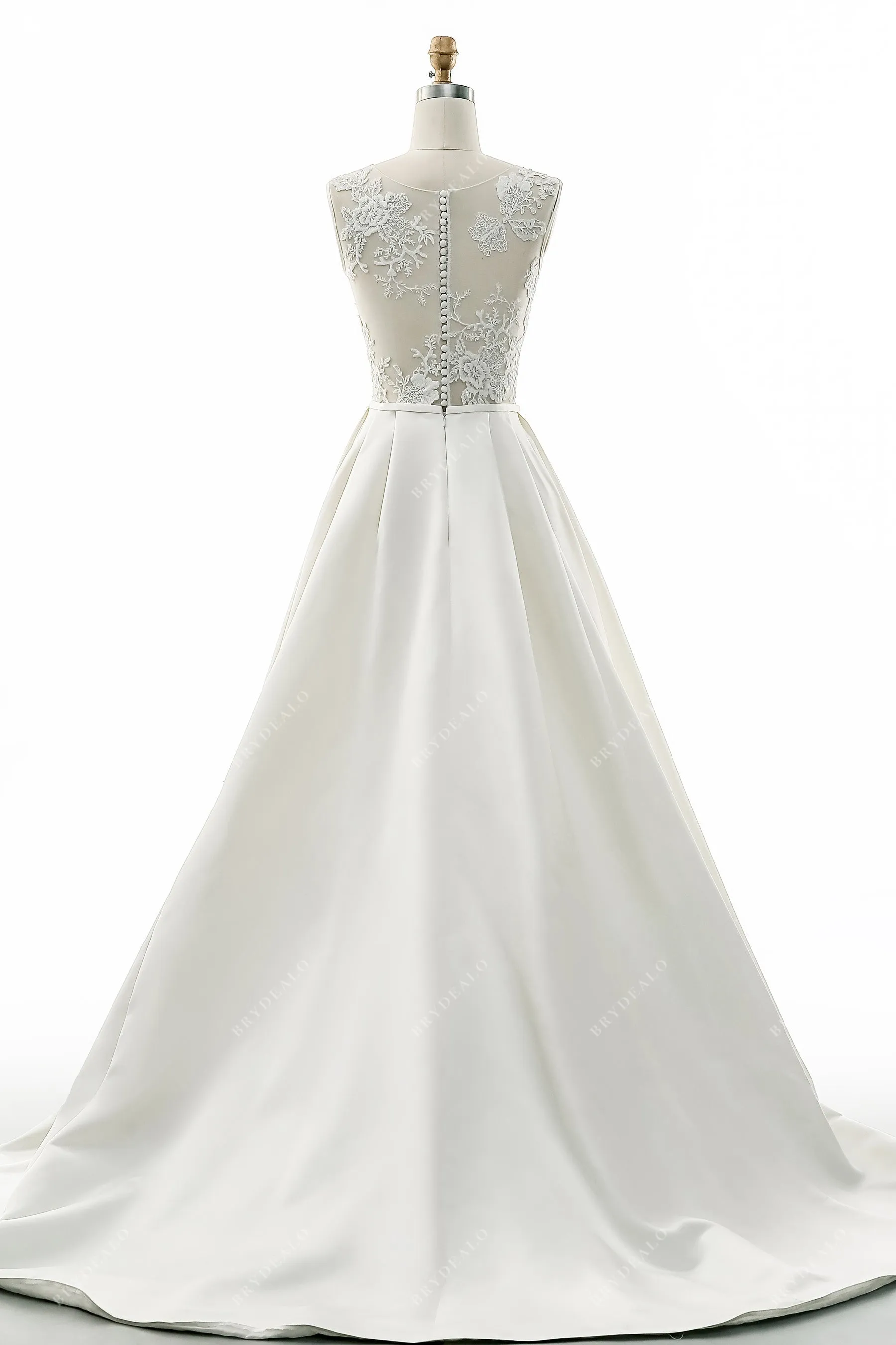 Ivory Classic Illusion Lace Back Satin A-line Wedding Dress