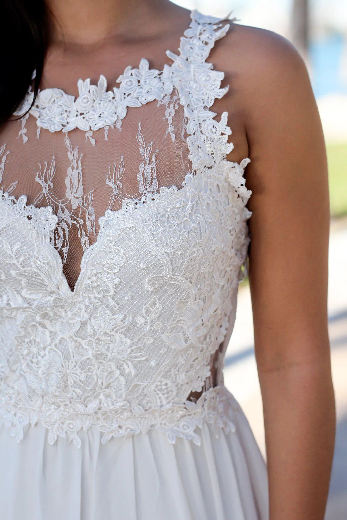 Ivory Maxi Dress with Lace Top