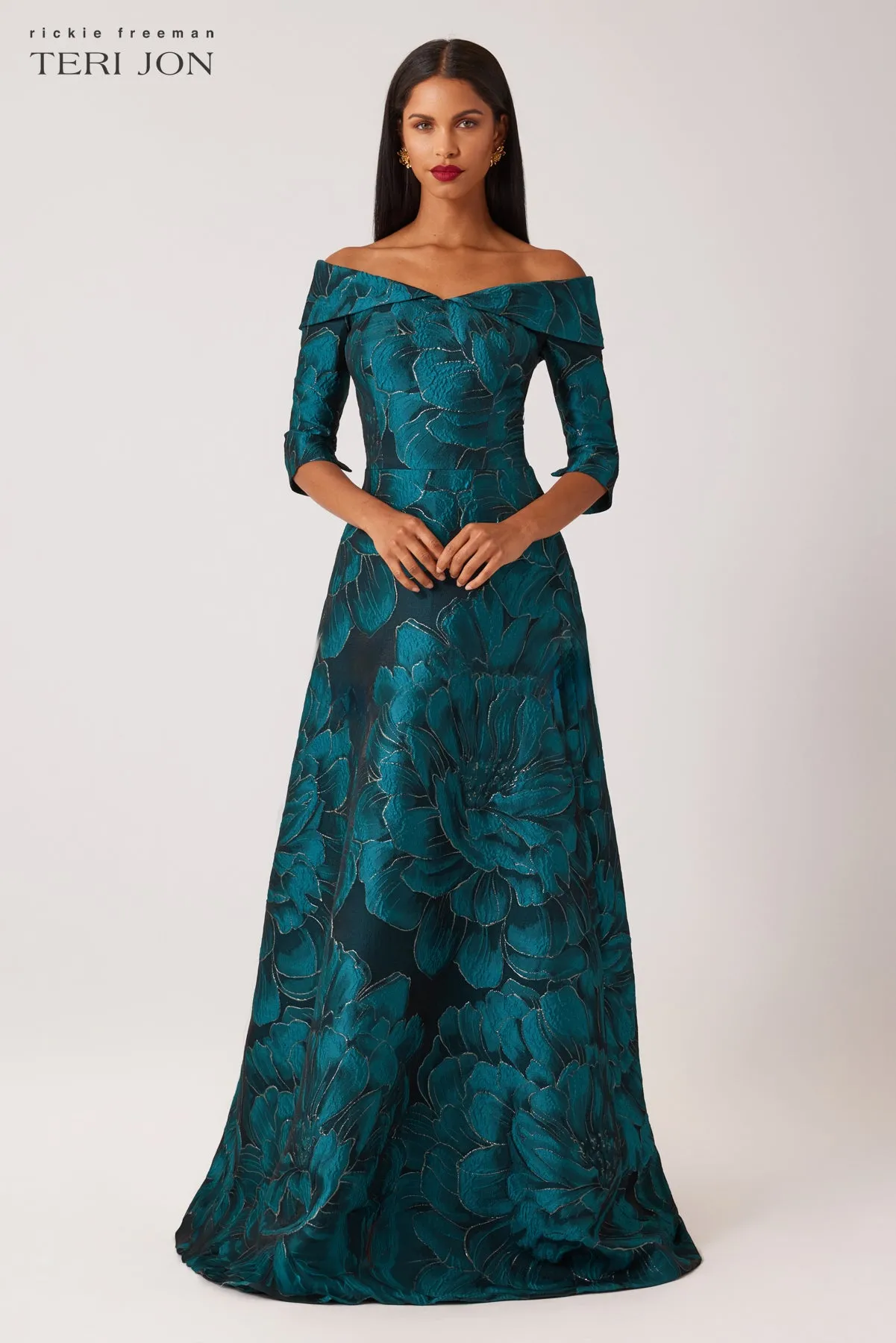 Jacquard A-Line Formal Evening Skirt Gown