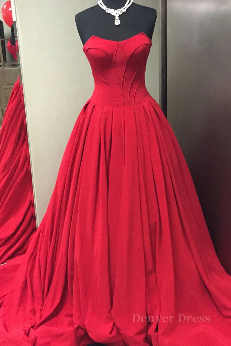 kamahe Simple red sweetheart long prom dress, red evening dress