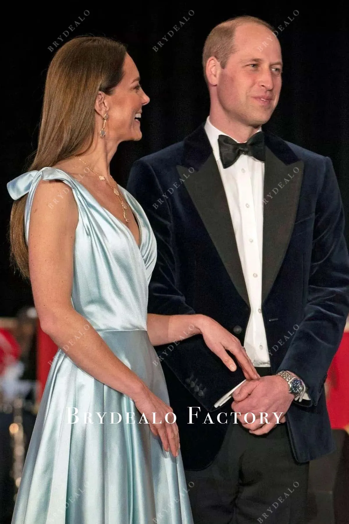 Kate Middleton Ice Blue Satin V-neck Dress Bahamas Reception 2022