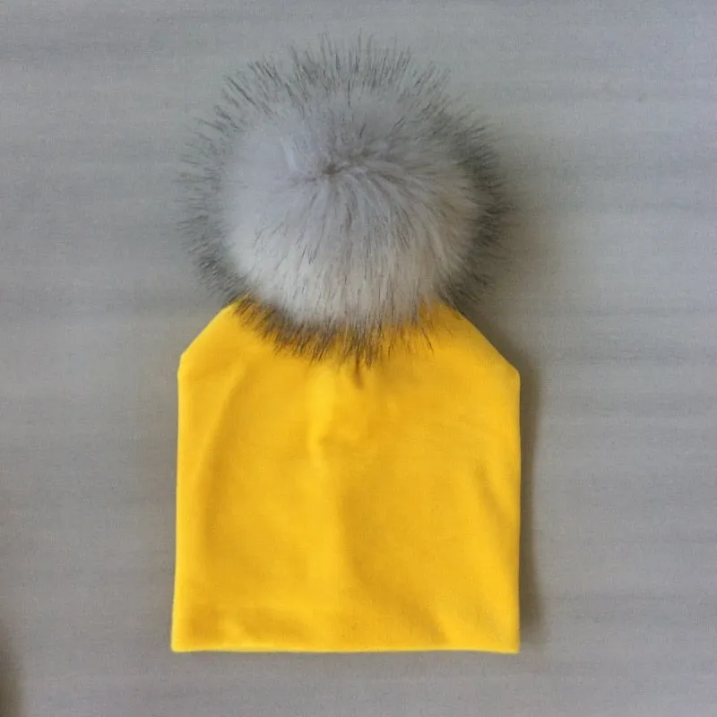 Kids Girls Solid Velvet Hat with Pompon Baby Cap Children's Accessories