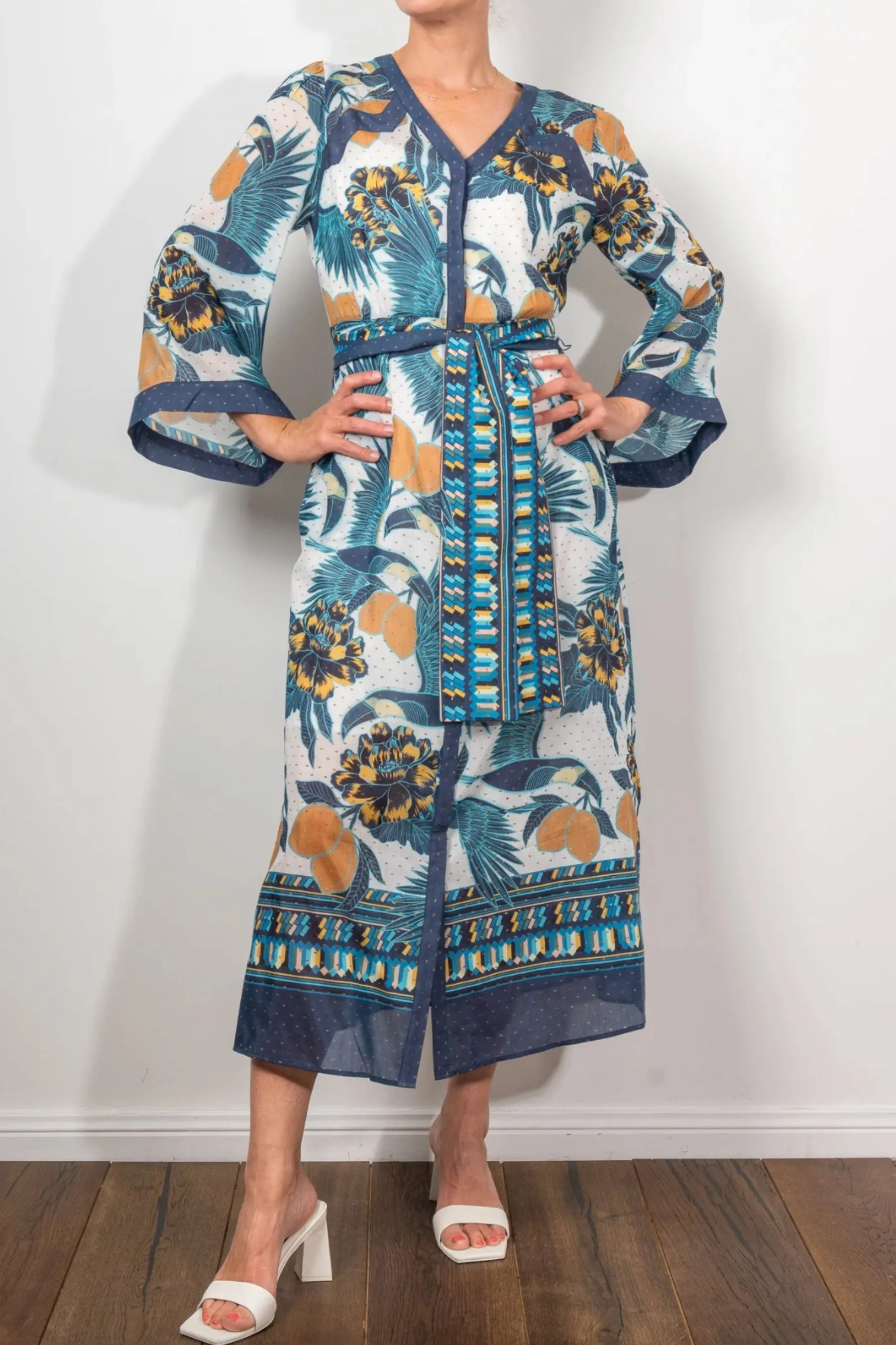 Kimona Placement Print Kimono Coat Dress | Tukano Print