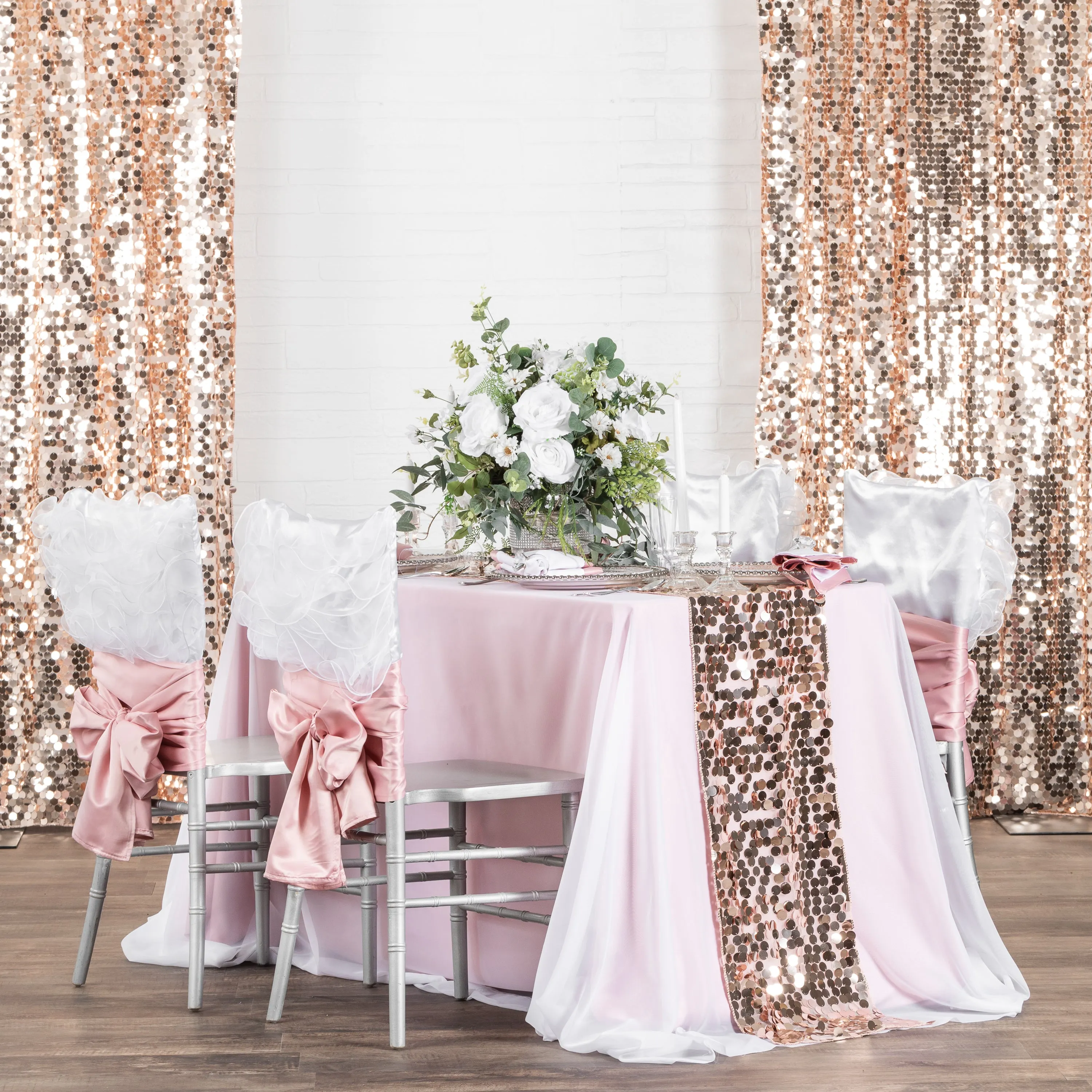 Large Payette Sequin 10ft H x 52" W Drape/Backdrop panel - Blush/Rose Gold