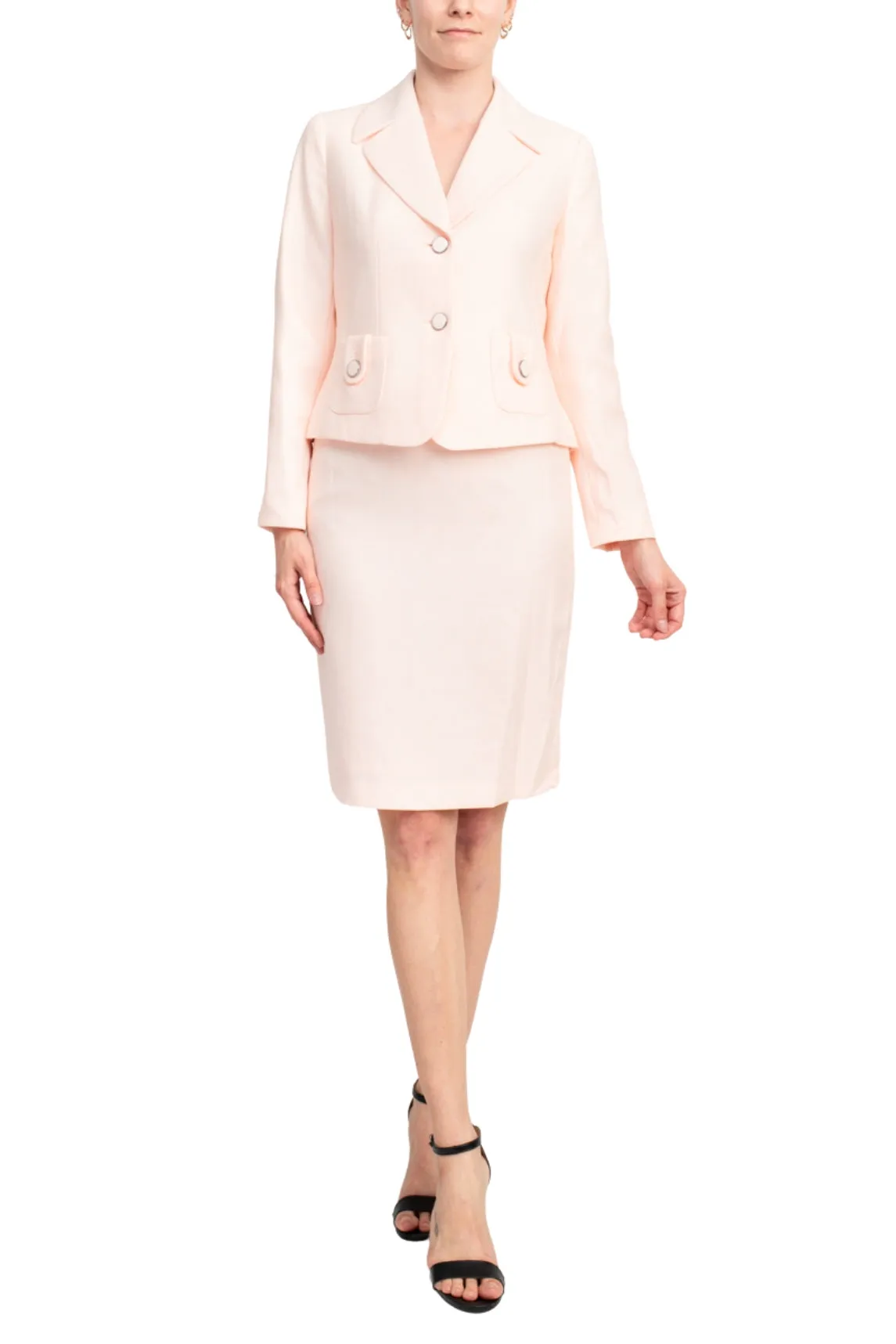 Le Suit Jaquard Two Button Patch Pocket Jacket and Slim Skirt Set (Petite)