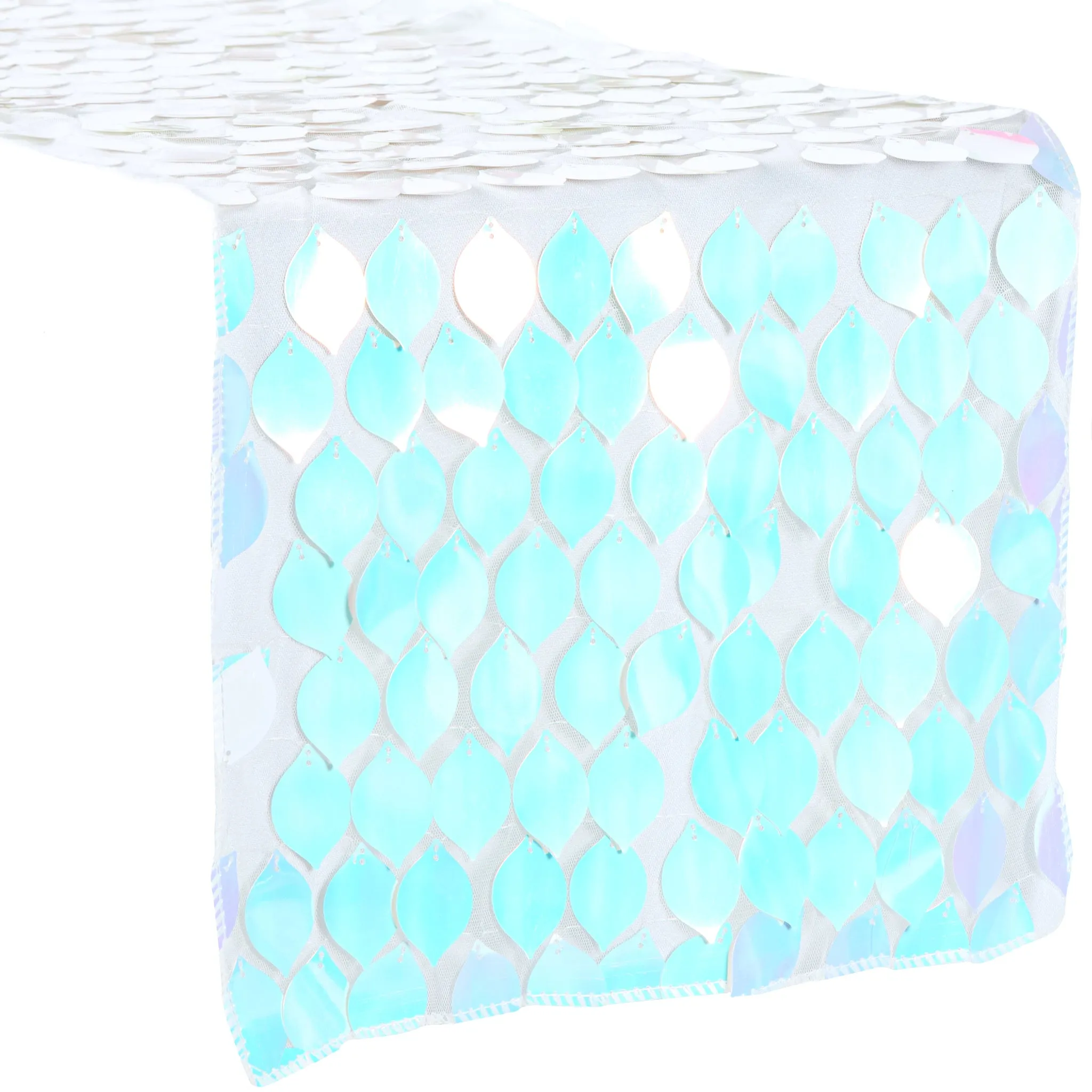 Leaf Payette Sequin Table Runner - Iridescent White