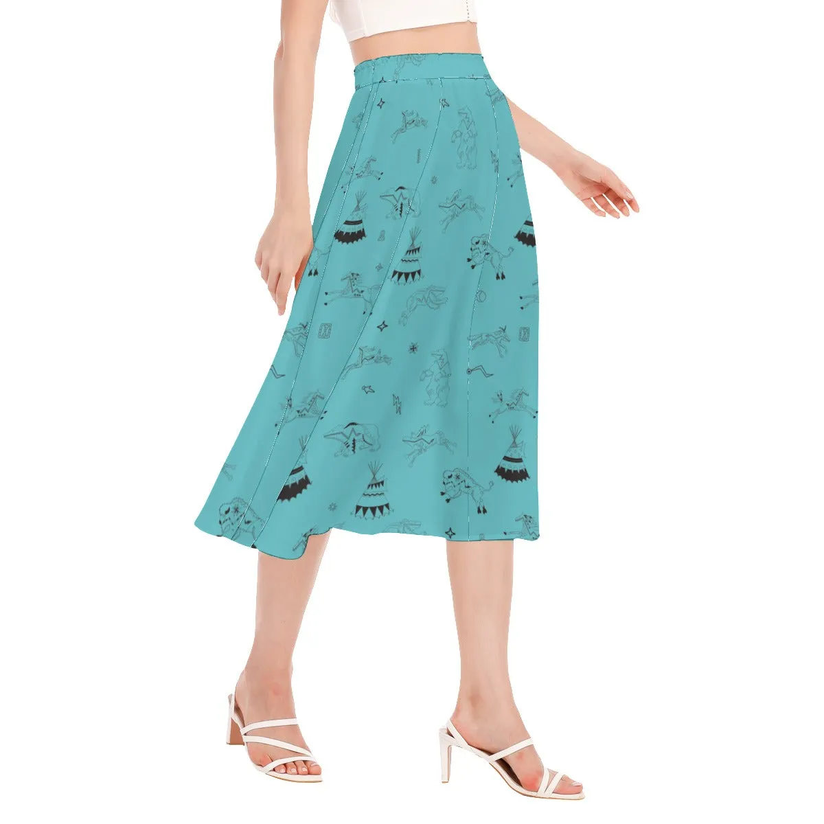 Ledger Dabbles Torquoise Women's Long Section Chiffon Skirt