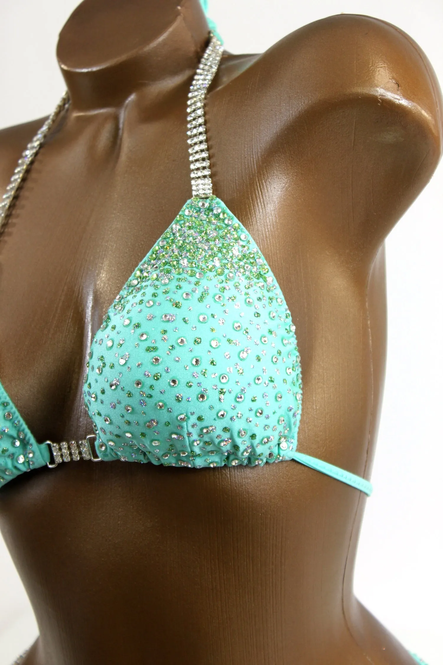 Light Green Gradient Crystals Bikini Suit