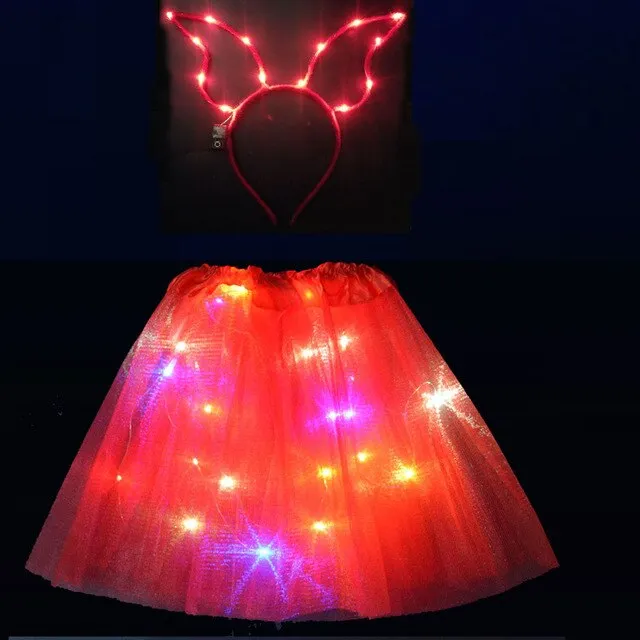 Light LED Flower Girl Kids Clothes Pompon Tutu Skirt Princess Party Tulle Pettiskirt Reindeer Antlers Headband Deer Ear