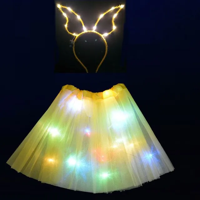 Light LED Flower Girl Kids Clothes Pompon Tutu Skirt Princess Party Tulle Pettiskirt Reindeer Antlers Headband Deer Ear