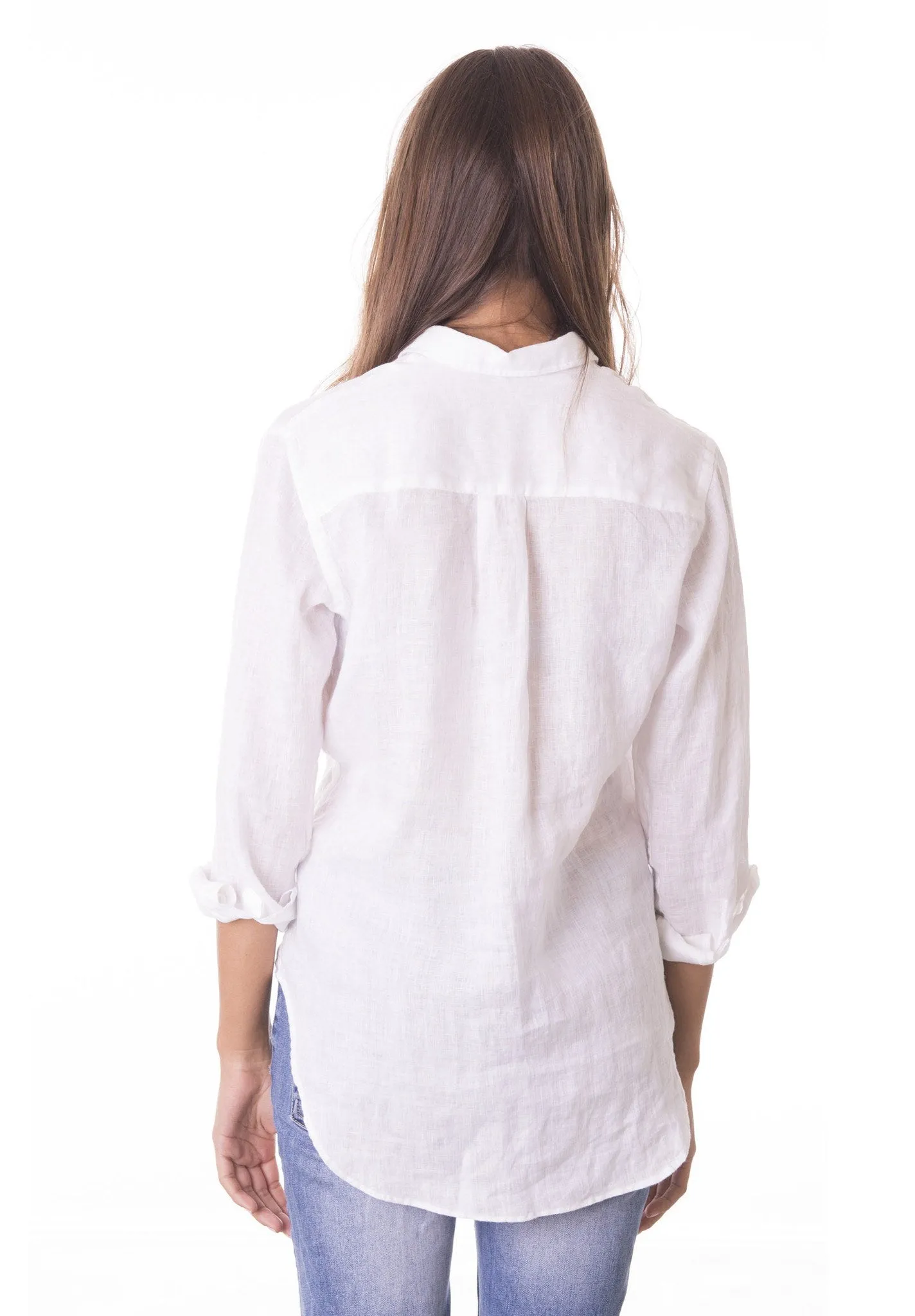 Lina White Slim-Fit Linen Shirt