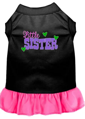 Little Sister Screen Print Dog Dress Black With Bright Pink Sm