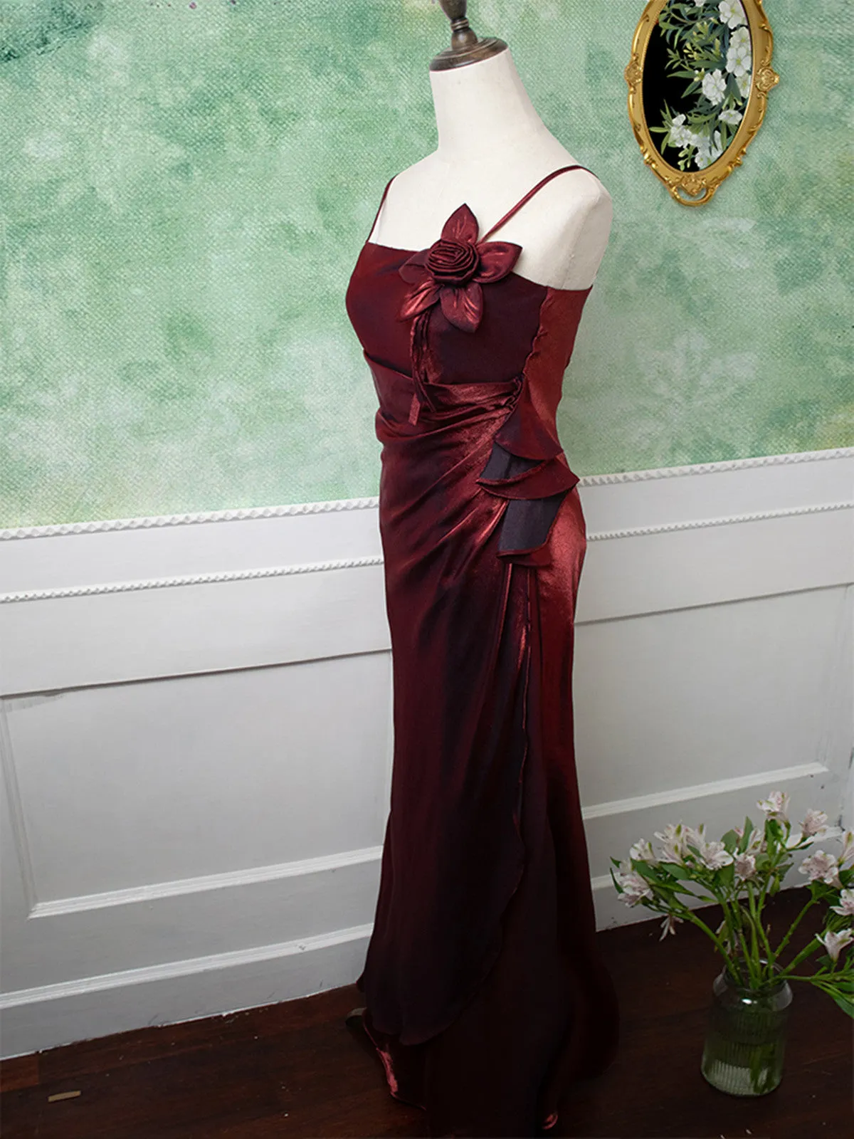 Lovely Wine Red Wine Red Straps Long Prom Dress, Wine Red Evening Dress Formal Dress