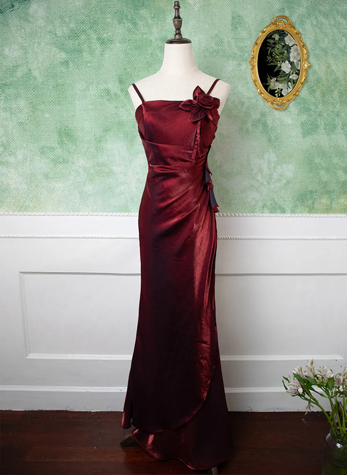 Lovely Wine Red Wine Red Straps Long Prom Dress, Wine Red Evening Dress Formal Dress