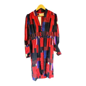 Marc Vaughan Silk Red Patterned Long Sleeved Dress UK Size 12