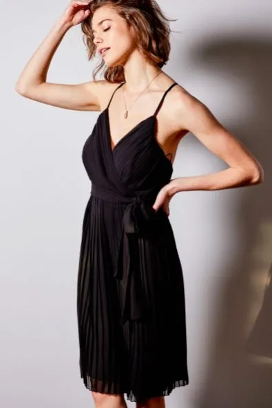 Maronie Pleated Black Mini Dress