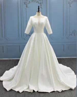 Mikado Silk Satin A Line Wedding Bridal Gown