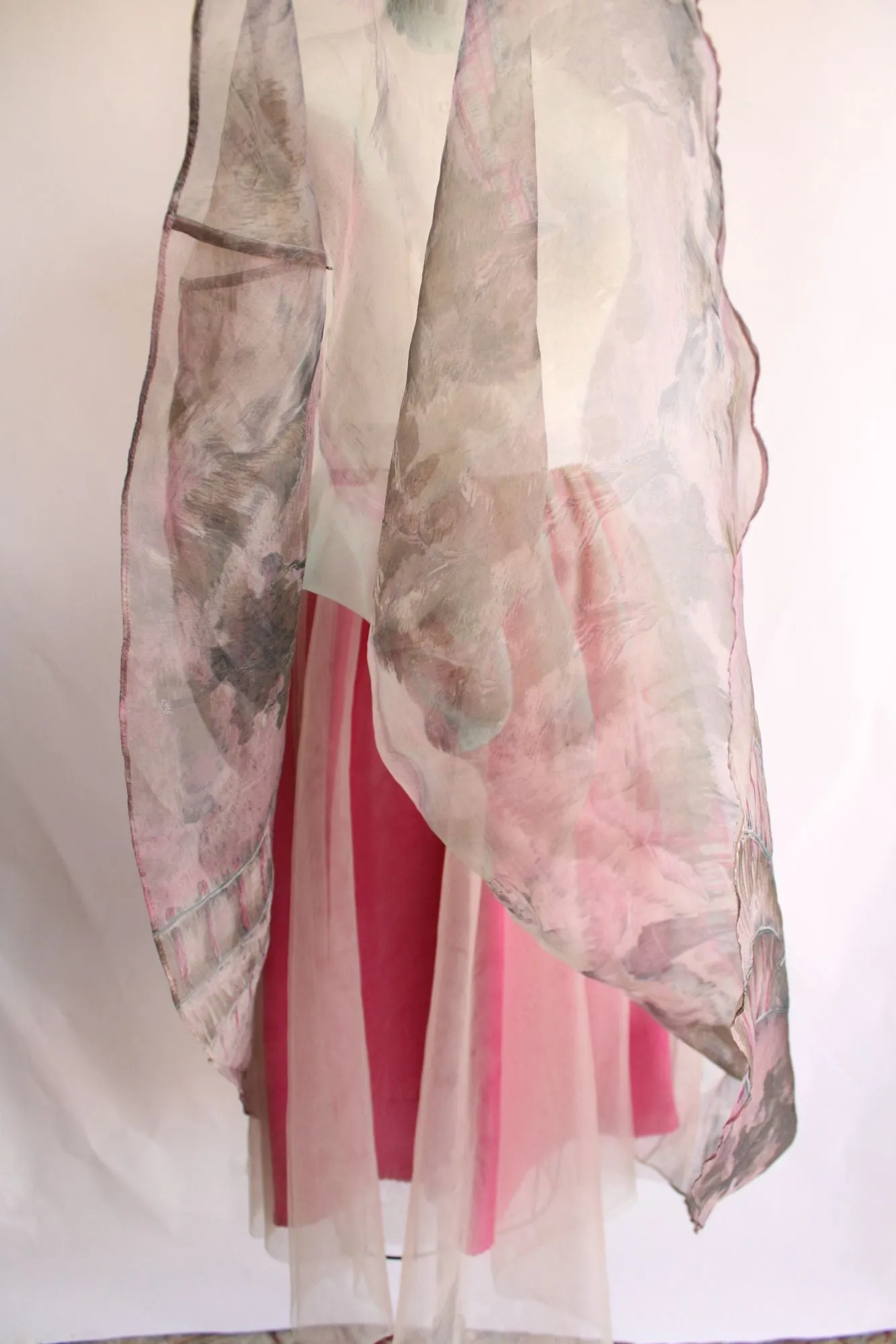 Moulinette Soeurs Skirt, Size 8, Pink and Gray Chiffon, Train Novelty Print