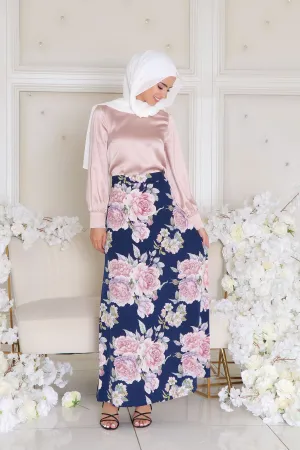 Naomi Floral Skirt- Navy Blue