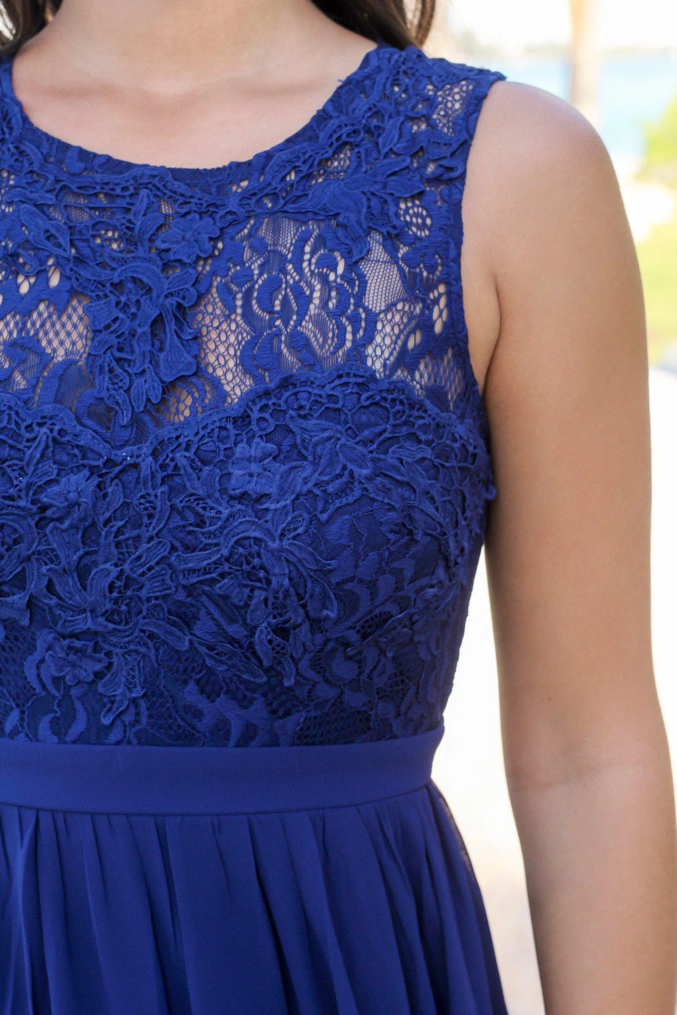 Navy Chiffon Maxi Dress with Lace Top