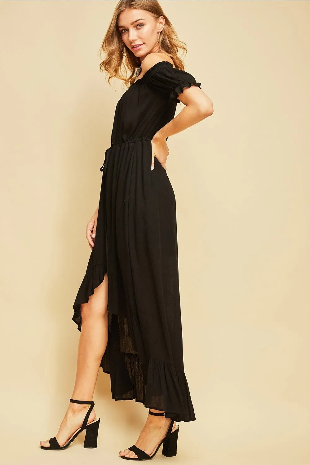 Off the Shoulder High Low Dress, Black