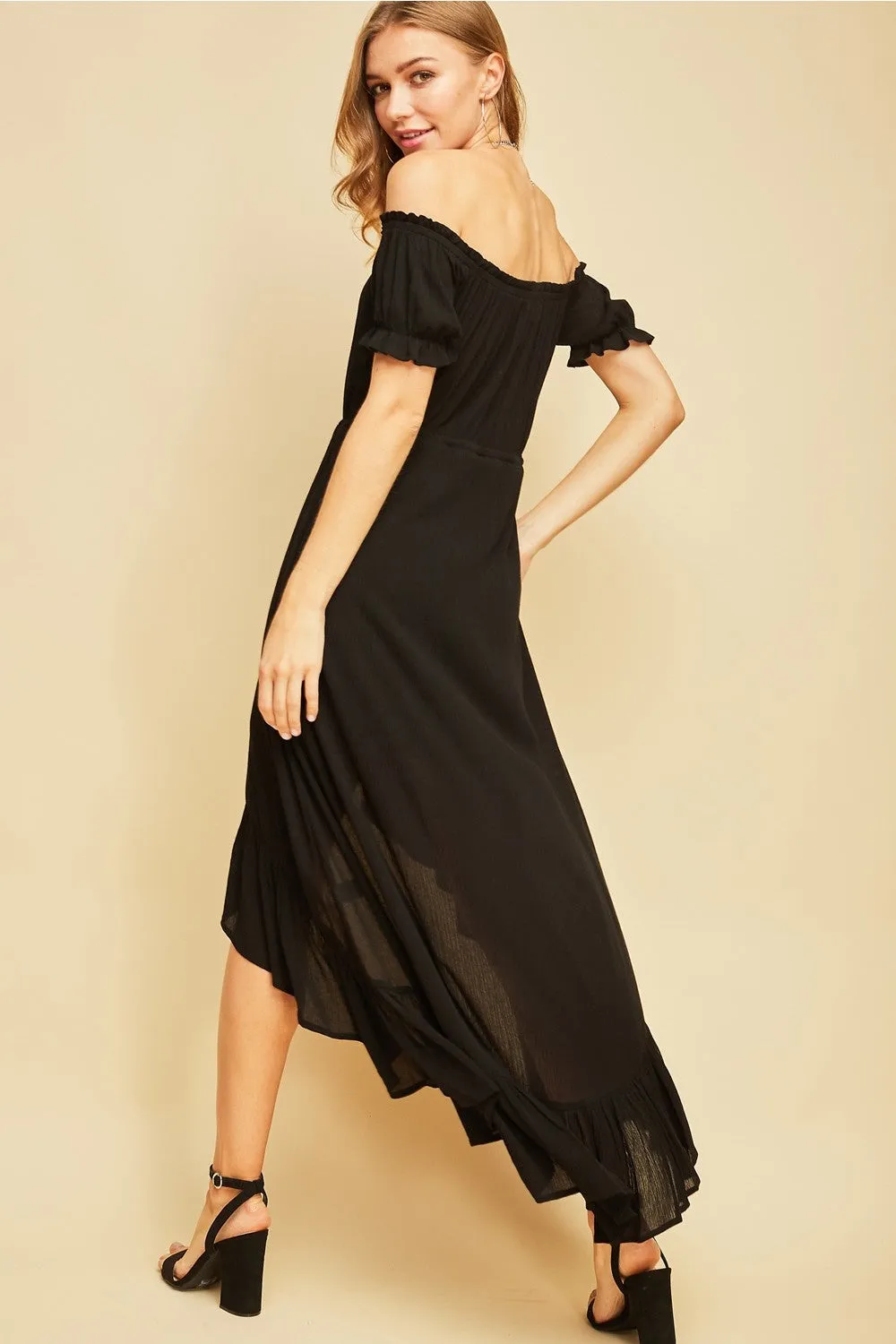 Off the Shoulder High Low Dress, Black