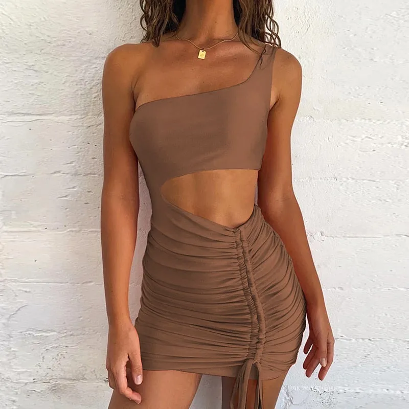 One Shoulder Hollow Out Ruched Dress