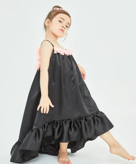 Petite Hailey Ruffle Unbal Silk Dress Black