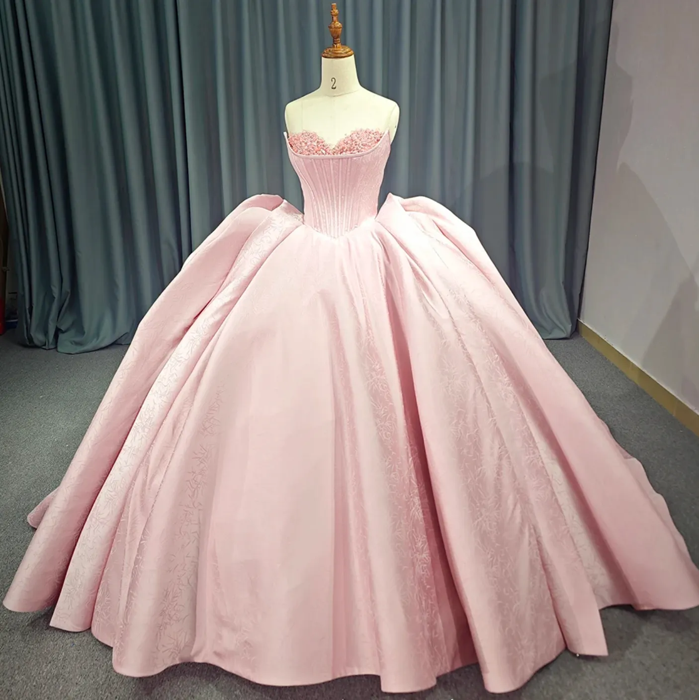 Pink Strapless Satin Quinceanera Dress