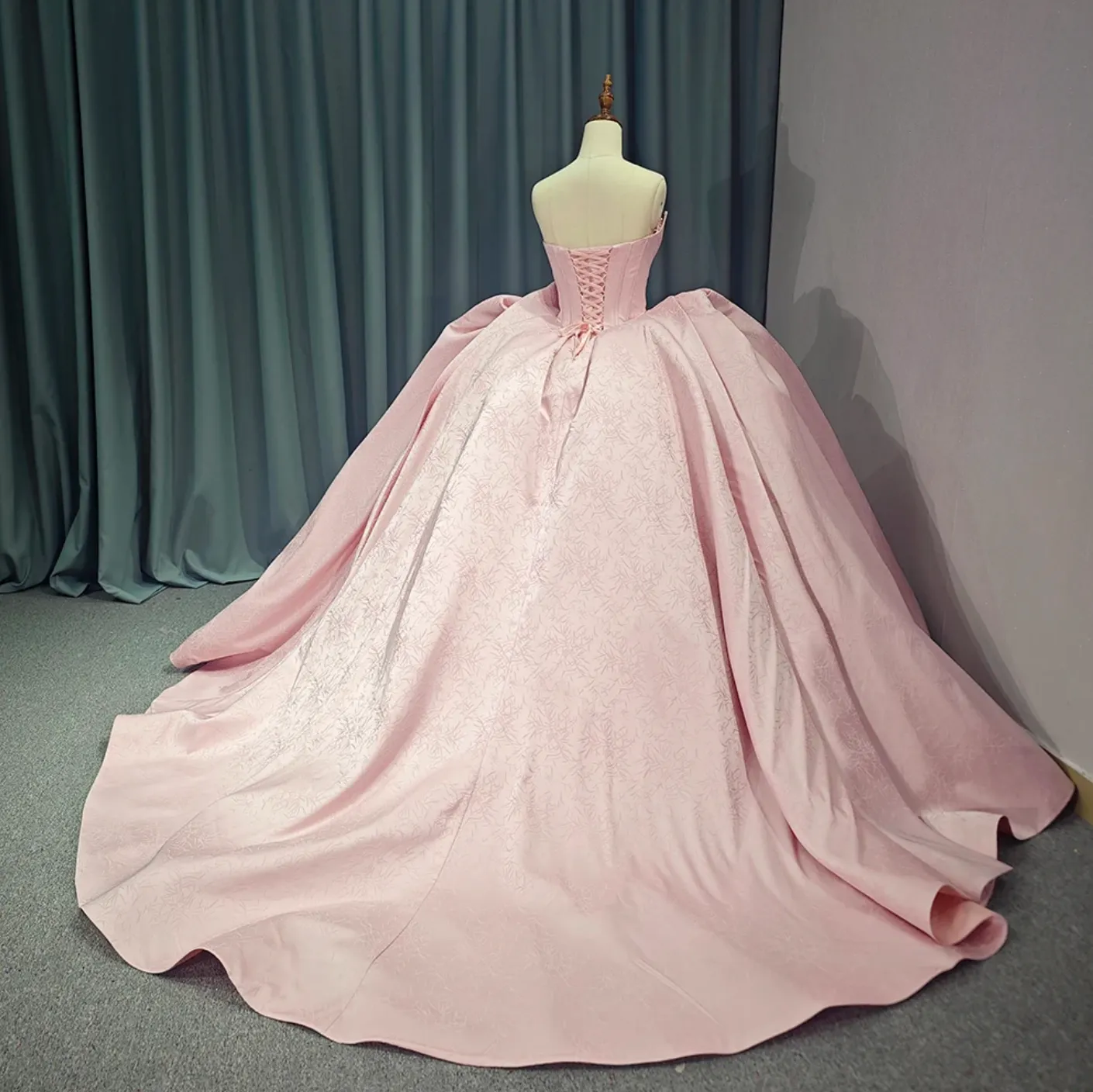 Pink Strapless Satin Quinceanera Dress