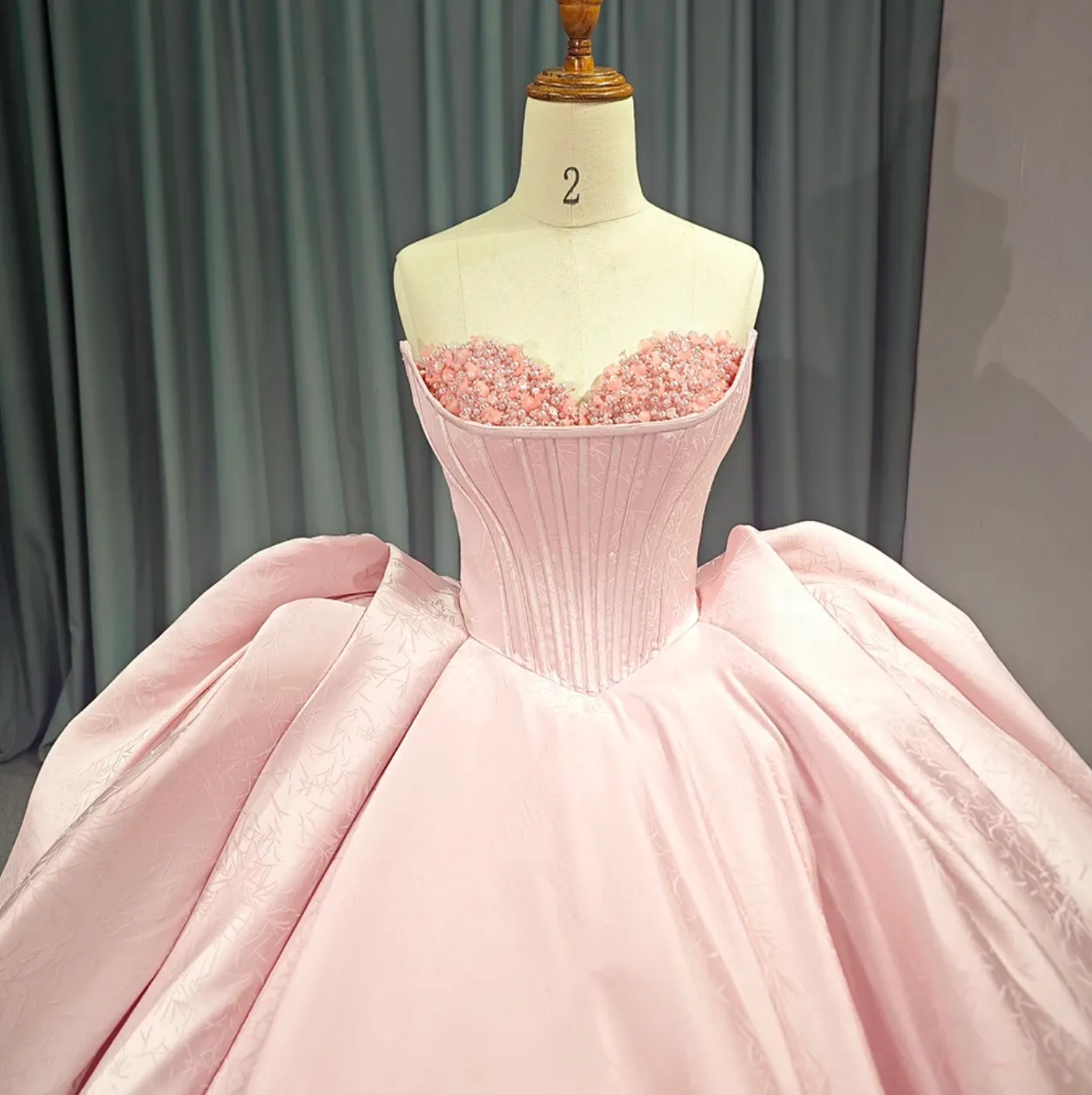 Pink Strapless Satin Quinceanera Dress